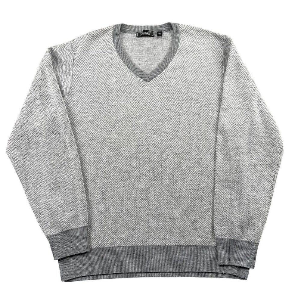 Williams & Kent Sweater Mens XL Grey 100% Merino Wool VNeck Pullover